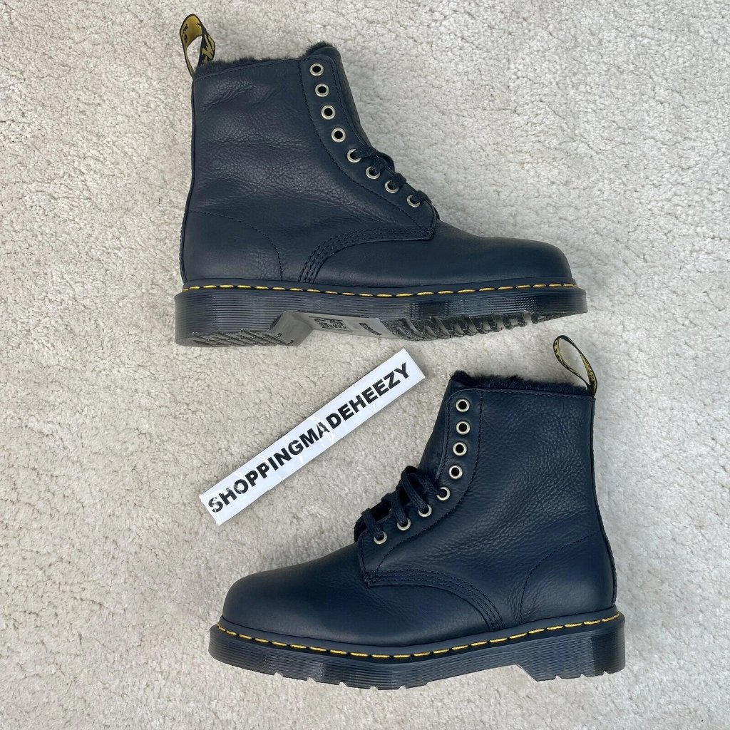 [Wm 8] Dr Doc Martens 1460 Pascal Fl Faux Fur Lined Leather Combat Boots Black